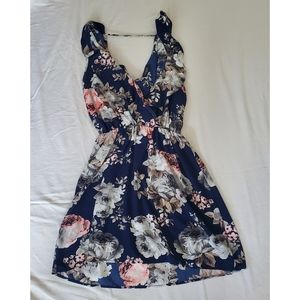 Blue floral sleeveless dress